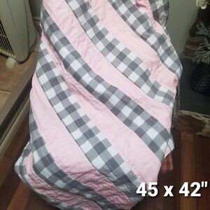 New Baby Girl Quilt, Shower Gift Handmade Crib Lap Blanket Pink Grey Plaid